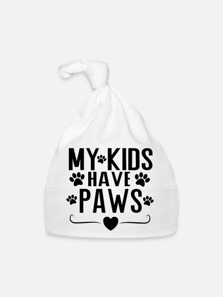 Mes enfants ont des pattes – Conception de la déclaration parentale de chien - Bonnet bio Bébé - blanc - Devant