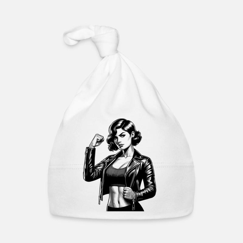 Strong Cool Woman Rockabilly Leather Jacket Gift Organic Baby Cap