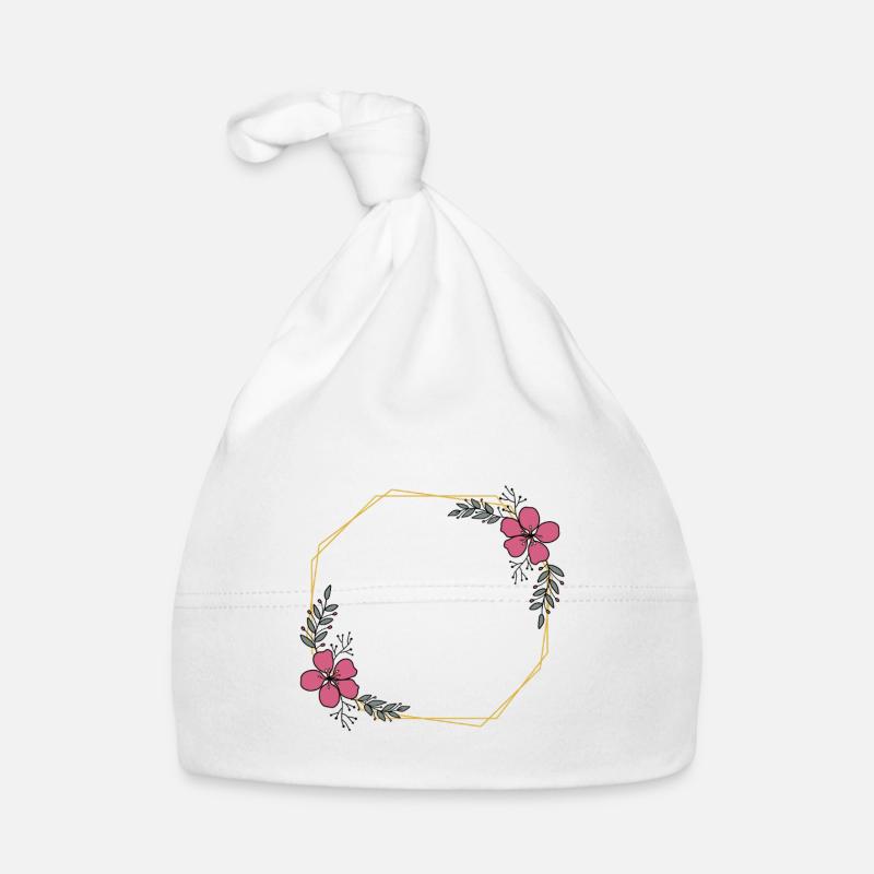 Octogone jaune doré - Fleurs rouges et feuilles vertes Bonnet bio Bébé