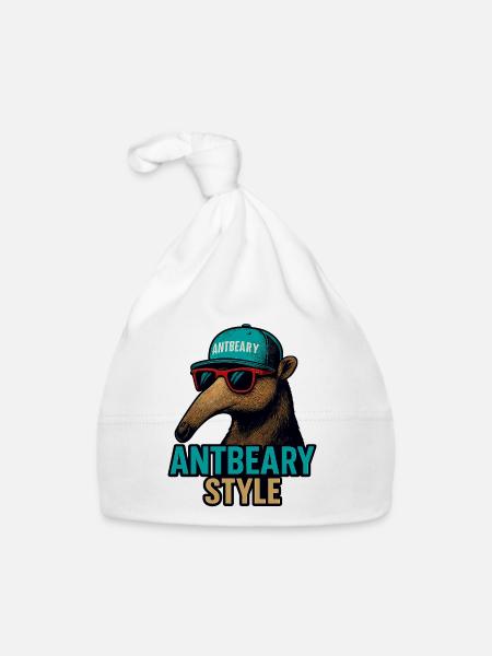 Antbeary Style Aardvark Cartoon - Organic Baby Cap - white - Front