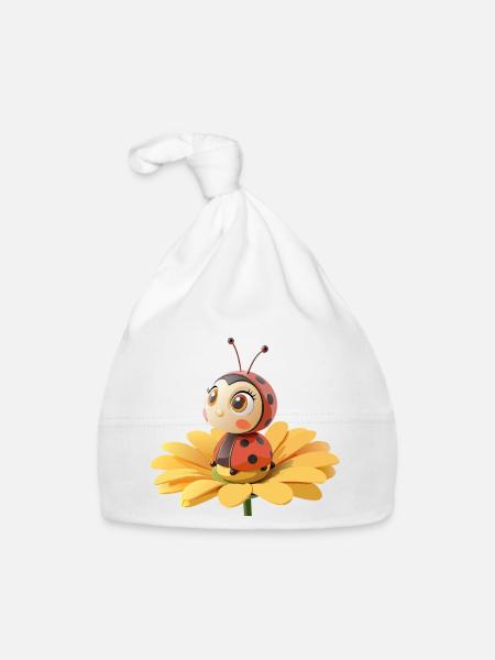 Coccinelle mignonne sur une fleur - Bonnet bio Bébé - blanc - Devant