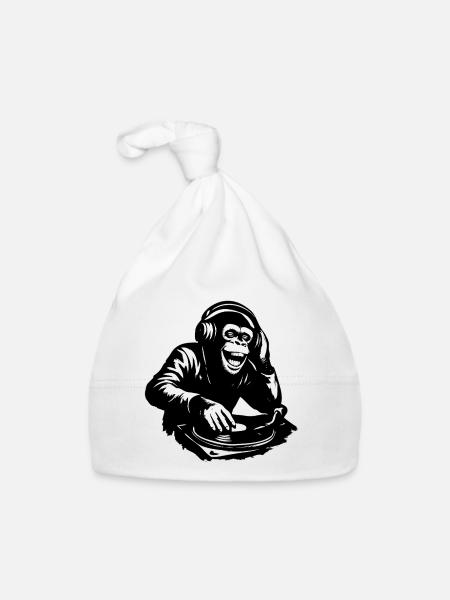 DJ The Monkey Danse à la Banksy - Bonnet bio Bébé - blanc - Devant