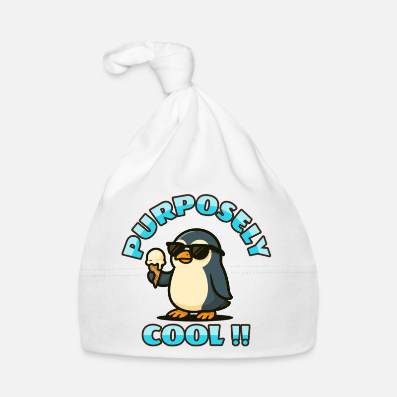 Cooler Pinguin mit Eis - Baby Bio-Mütze - Weiß