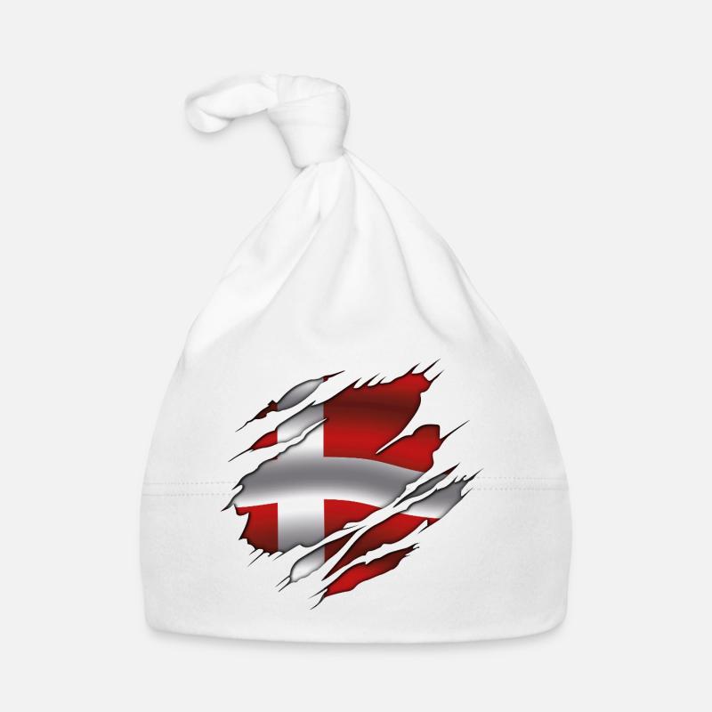 Drapeau du Danemark - Danemark - Drapeau déchiré Bonnet bio Bébé