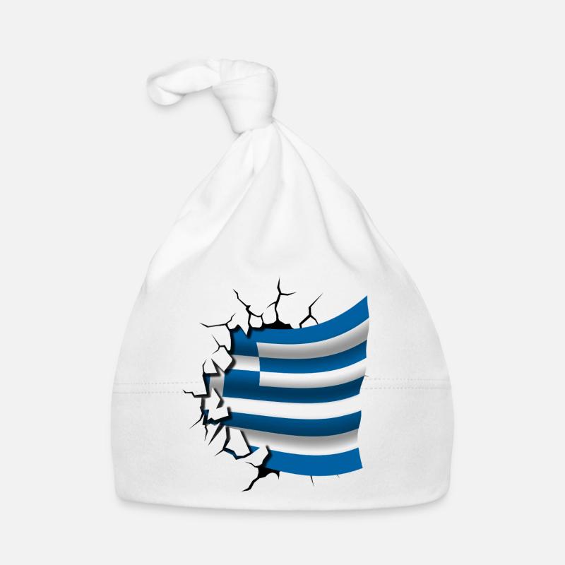 Drapeau de la Grèce - Grèce - Drapeau Broken Design Bonnet bio Bébé