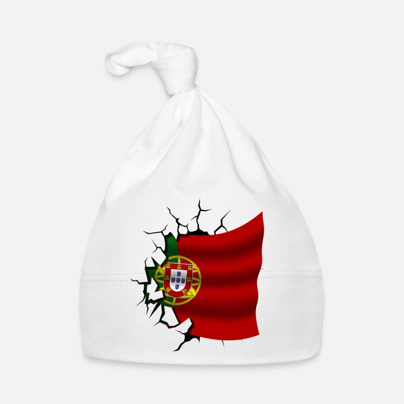 Drapeau du Portugal - Portugal - Drapeau Broken Design - Bonnet bio Bébé - blanc