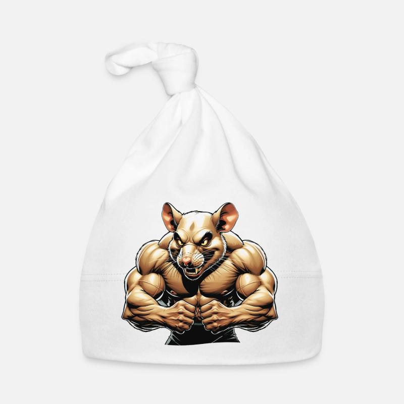 Illustration de rongeur anthropomorphe féroce - Bonnet bio Bébé - blanc