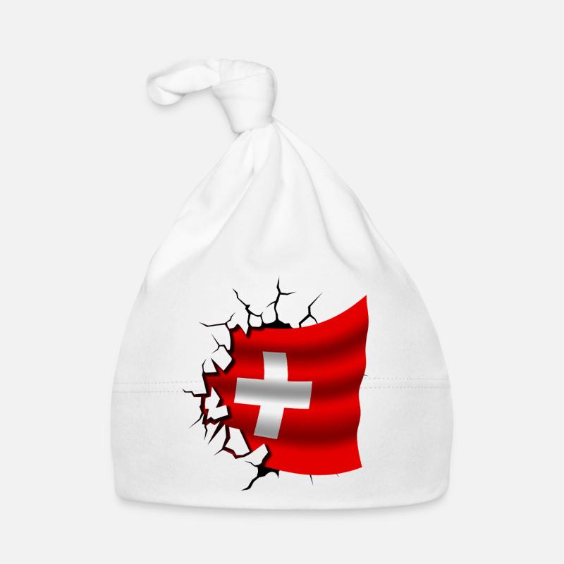 Drapeau de la Suisse - Suisse - Drapeau Broken Design Bonnet bio Bébé