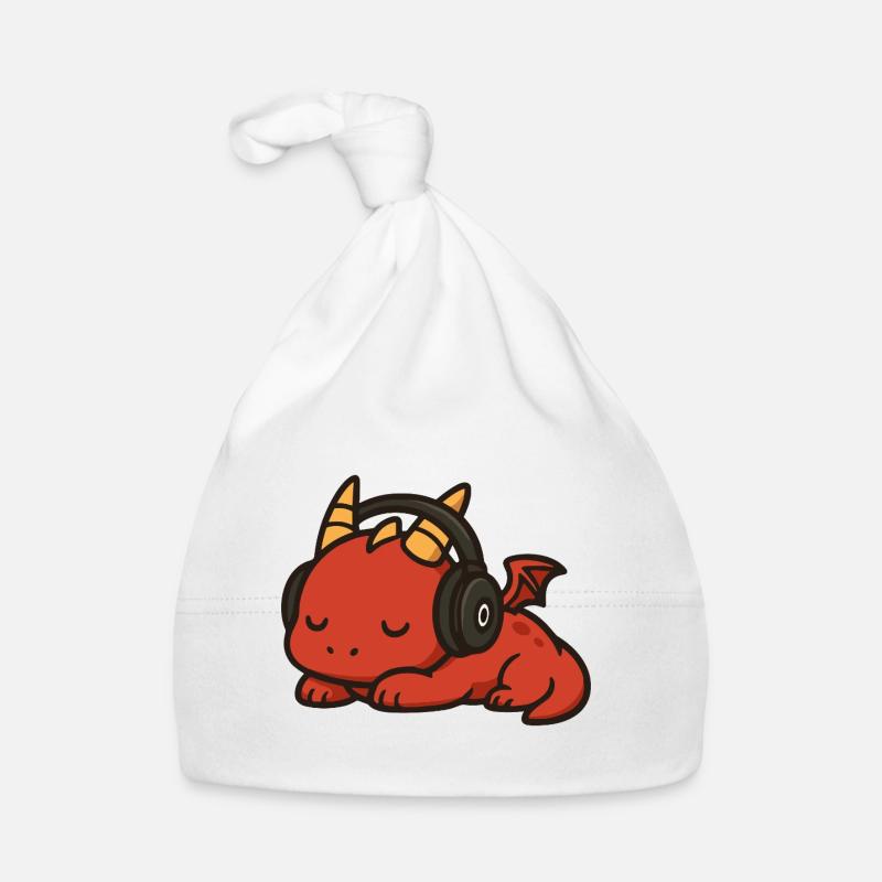Dessin animé mignon dragon rouge dormant avec des écouteurs Bonnet bio Bébé
