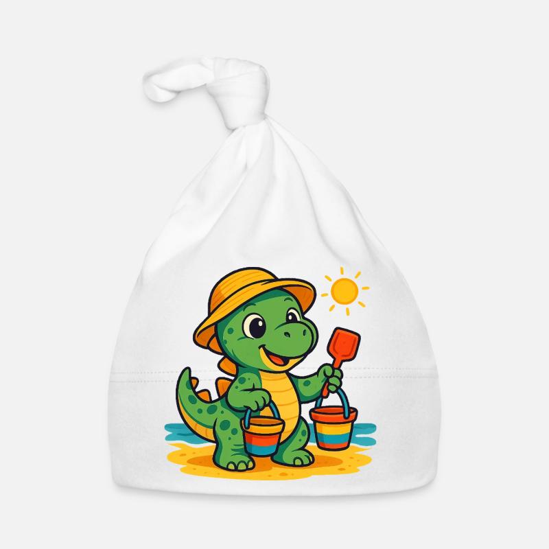 Verspielter Dinosaurier mit Sommeraccessoires Baby Bio-Mütze