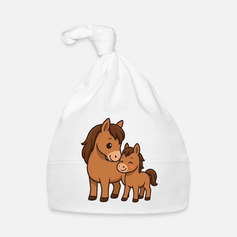 Mama Pferd kuschelt mit ihrem Babypferd Baby Bio-Mütze
