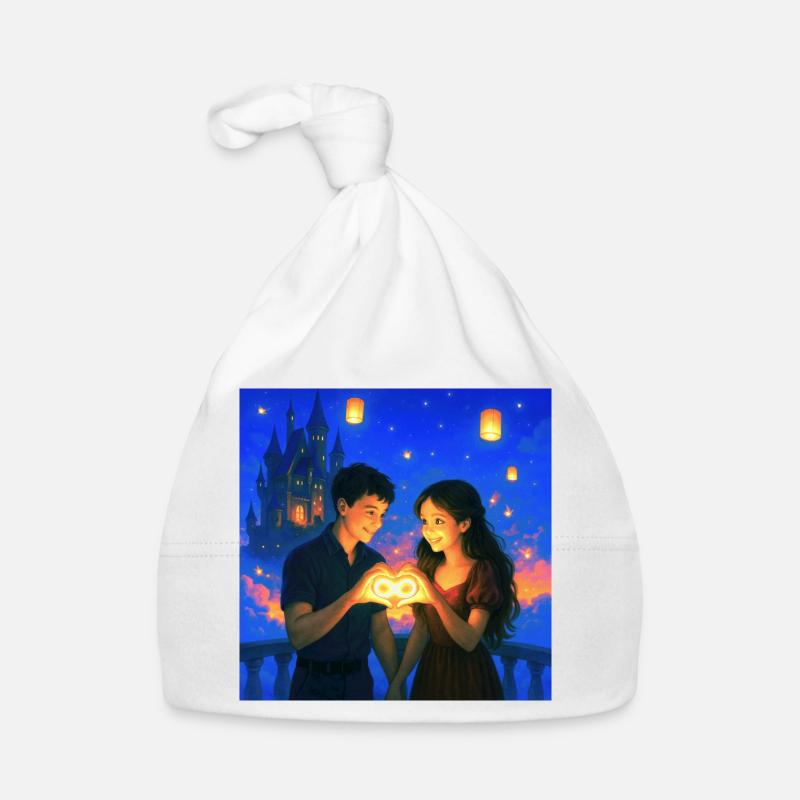 Romantic Couple Holding Glowing Infinity Heart Organic Baby Cap