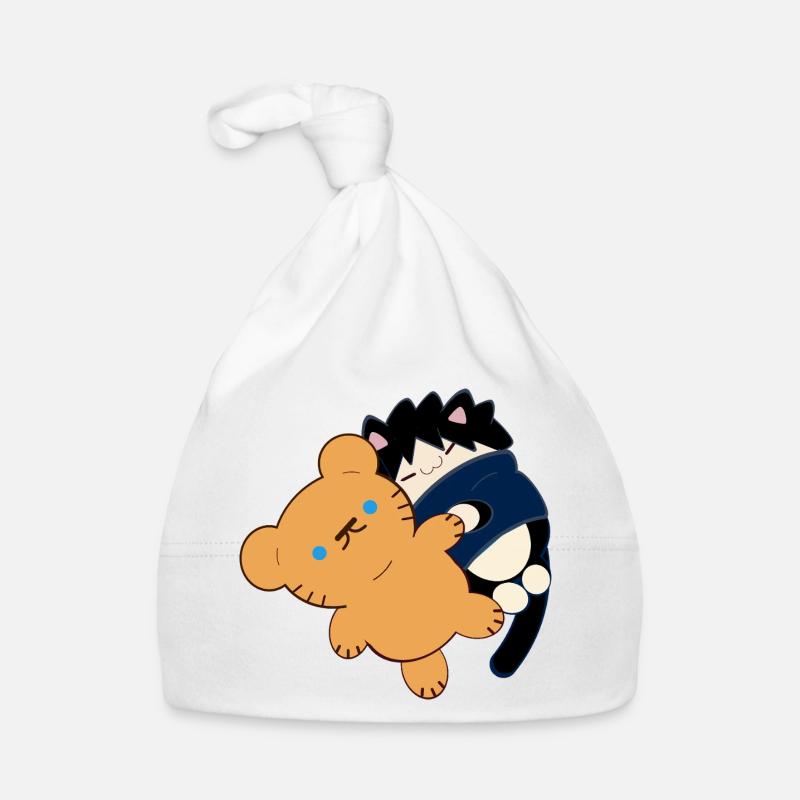 Anime Design Chat Noir Mignon avec Ours En Peluche Bonnet bio Bébé