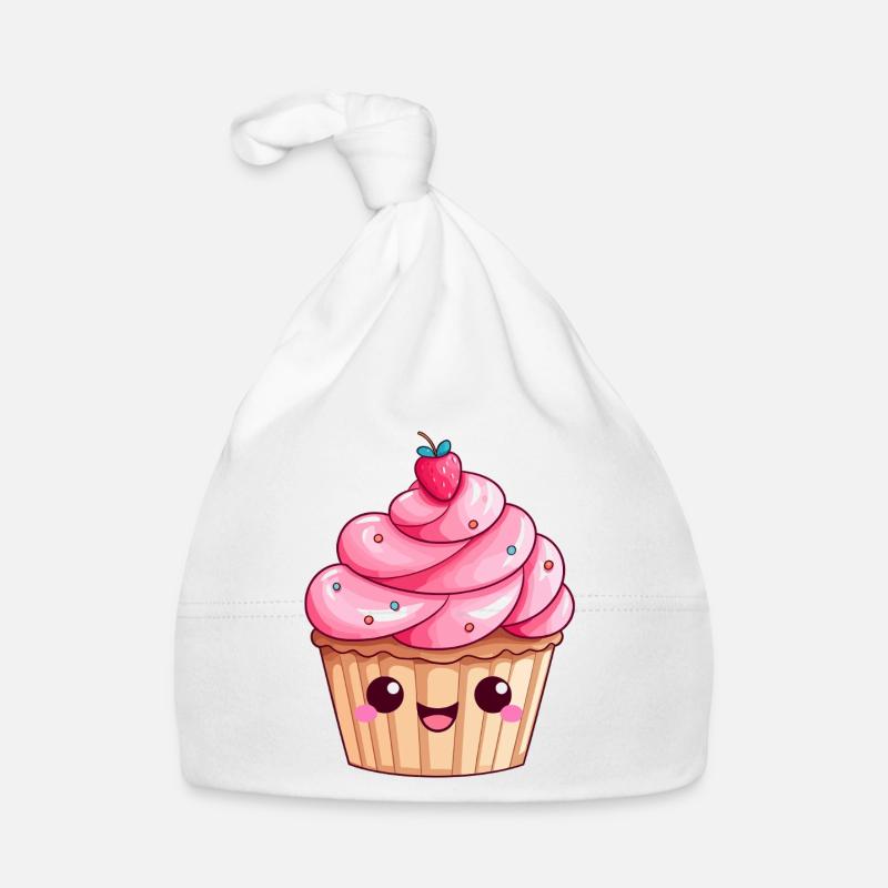 Conception mignonne de cupcake tourbillon de fraises Bonnet bio Bébé