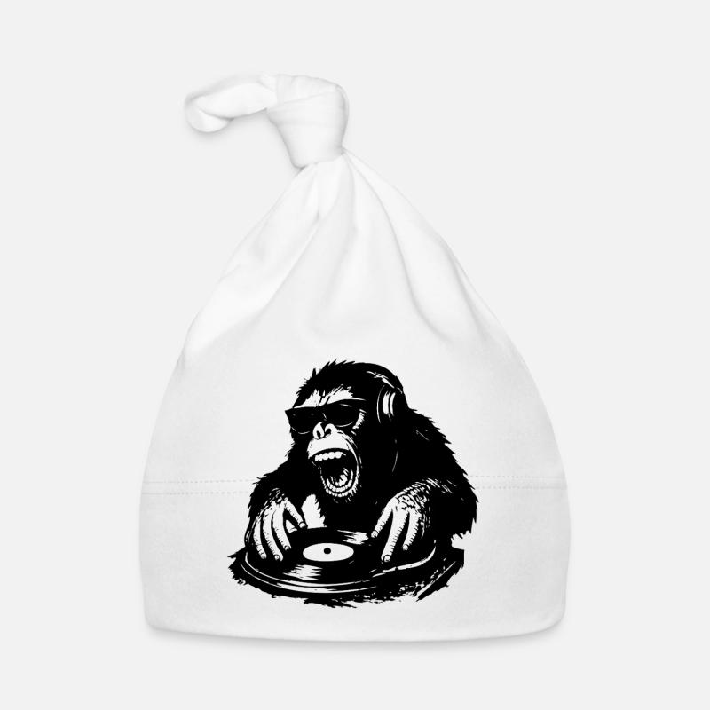 Wild DJ monkey sur platine vinyle Bonnet bio Bébé