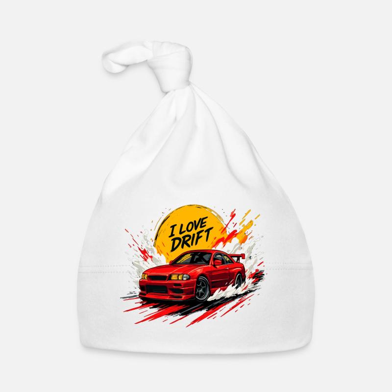 Red Drift Car Splash Artwork Organic Baby Cap