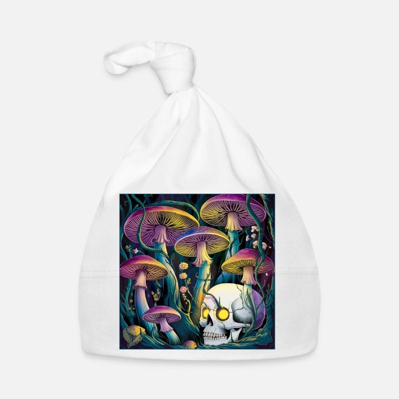 Illustration de crâne de champignon gothique néon - Bonnet bio Bébé - blanc