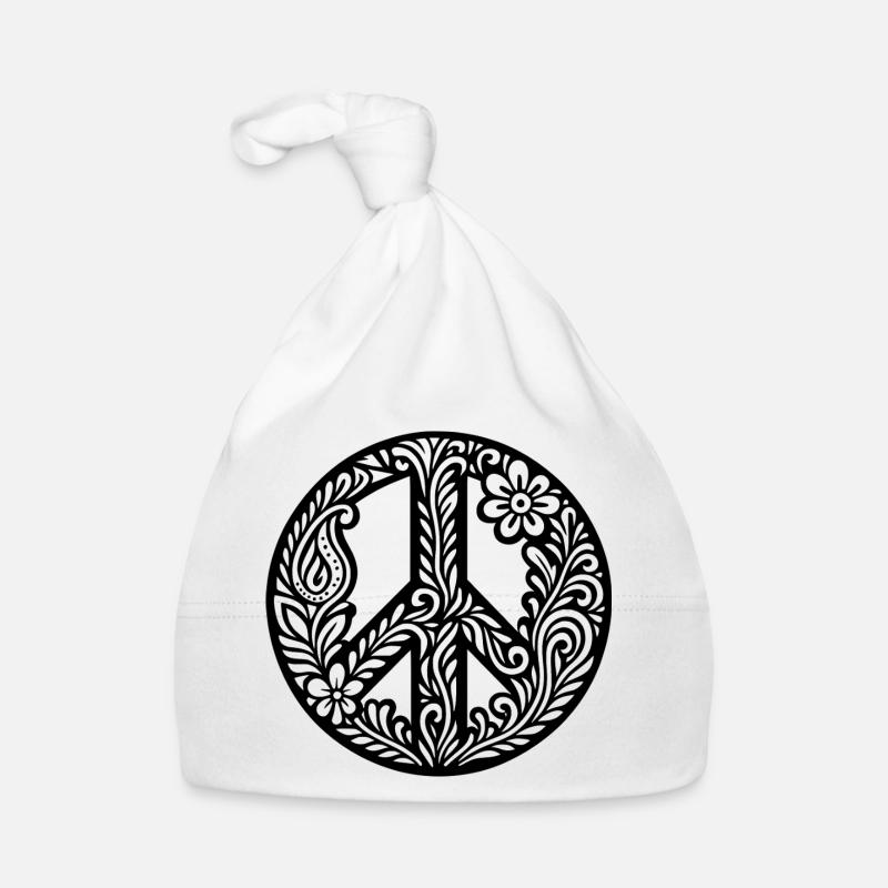 Peacezeichen mit Blumen in schwarzweiss Baby Bio-Mütze