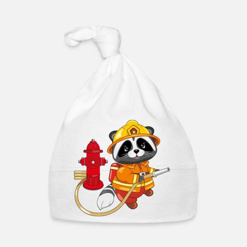 Cute raccoon firefighter with a hydrant Organic Baby Cap