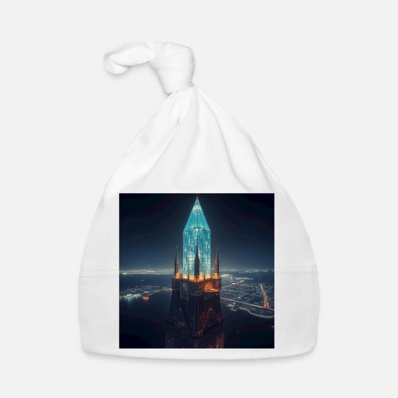 Glowing skyscraper at night Organic Baby Cap