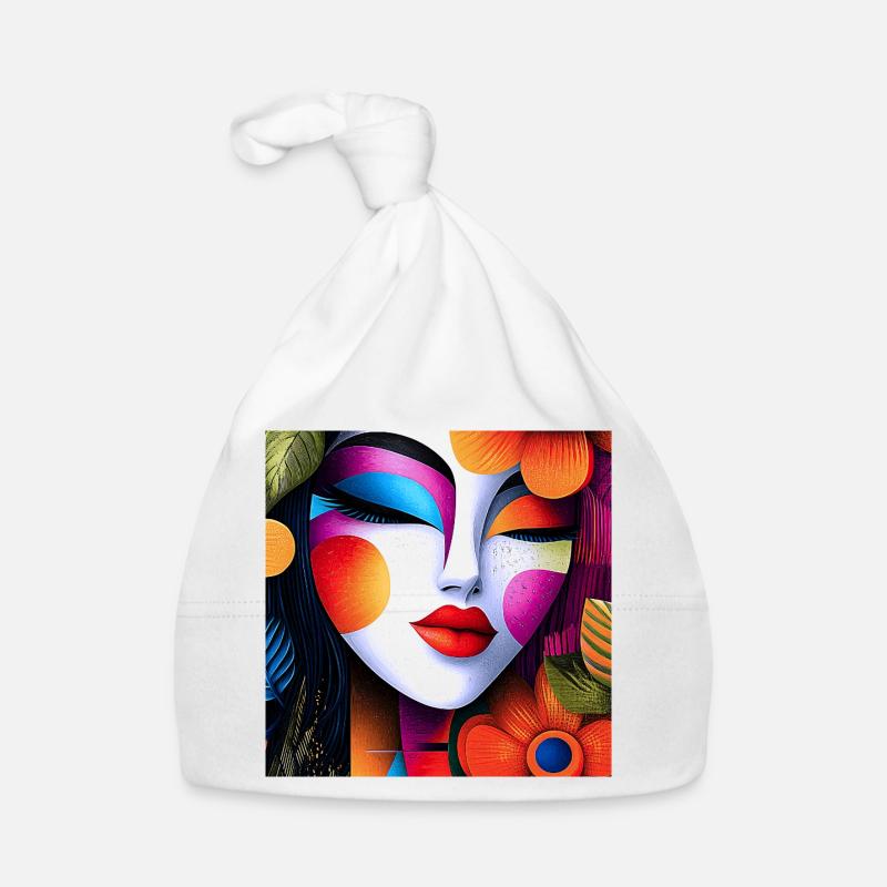Portrait abstrait aux couleurs vives - Bonnet bio Bébé - blanc
