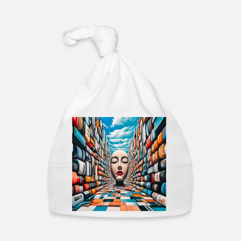 Mysterious Face in Colorful Library Organic Baby Cap