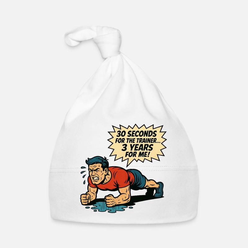 Funny Retro Gym Comic – Plank Struggle Organic Baby Cap