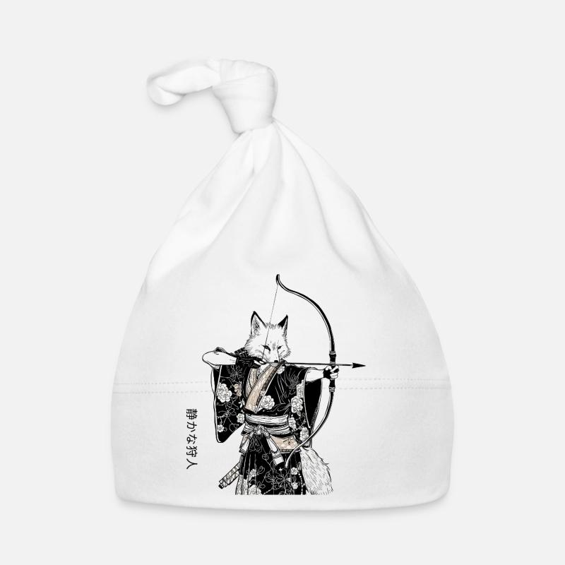 Samurai Fuchs mit Bogen – Ukiyo-e Japan Art - Baby Bio-Mütze - Weiß