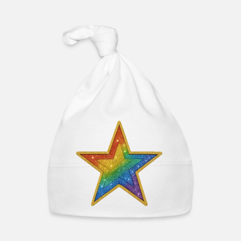Regenbogen-Glitzer-Stern-Patch-Design - Baby Bio-Mütze - Weiß