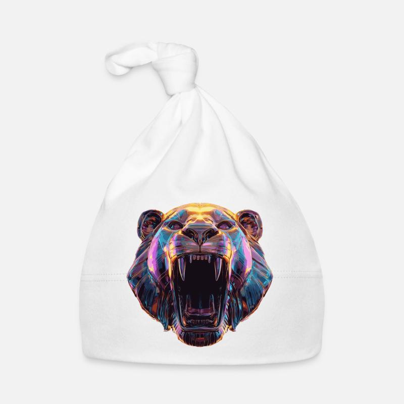 Neon Lion Head Art Design Organic Baby Cap