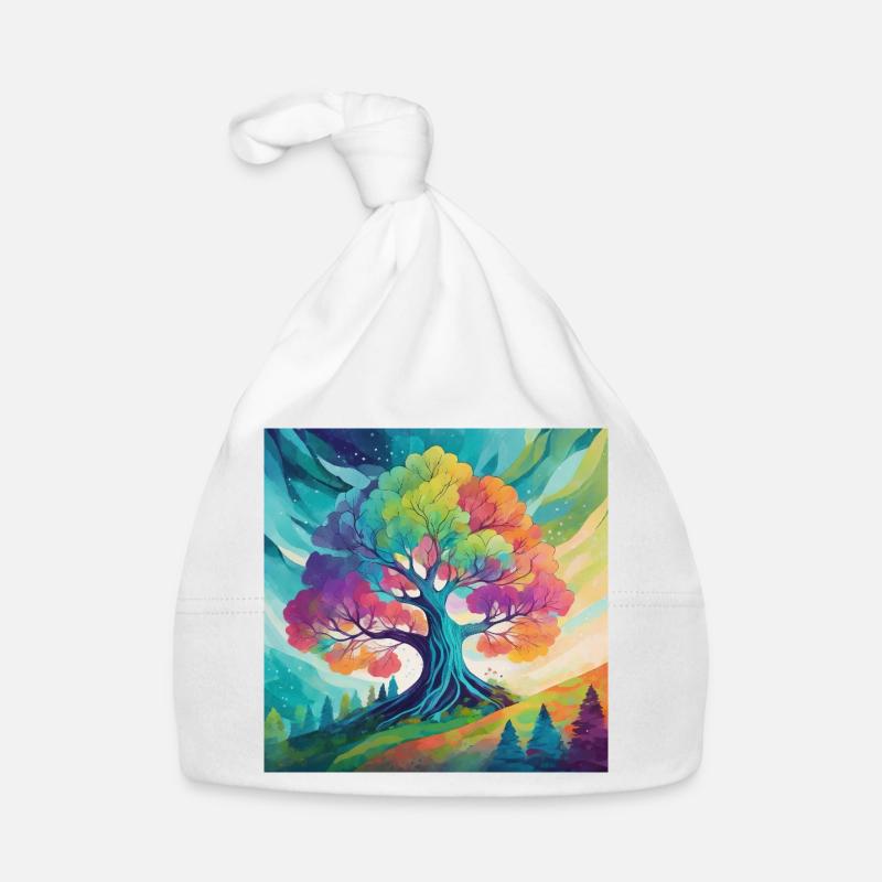 Arbre arc-en-ciel de la créativité - Bonnet bio Bébé - blanc