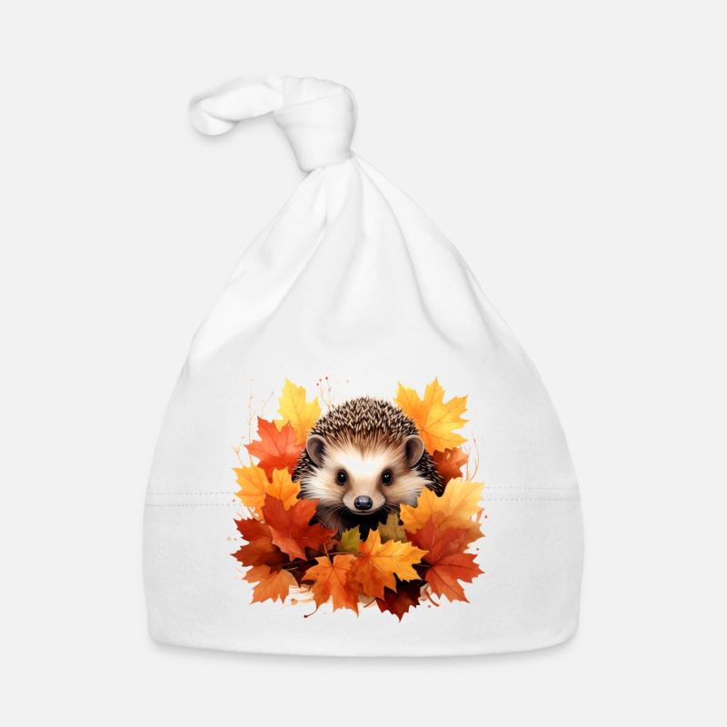Hérisson d'automne dans les feuilles Bonnet bio Bébé