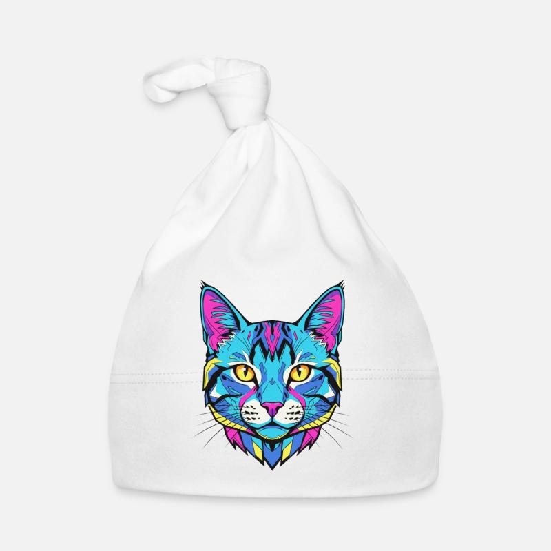 Neon Cat Portrait Organic Baby Cap