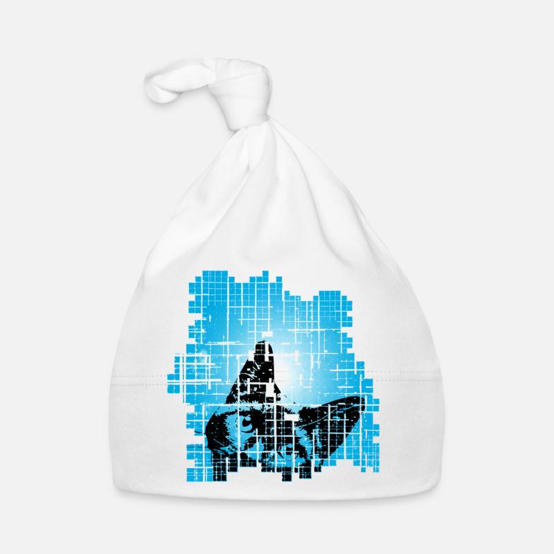 Cat in Pixel Grid Blue Organic Baby Cap