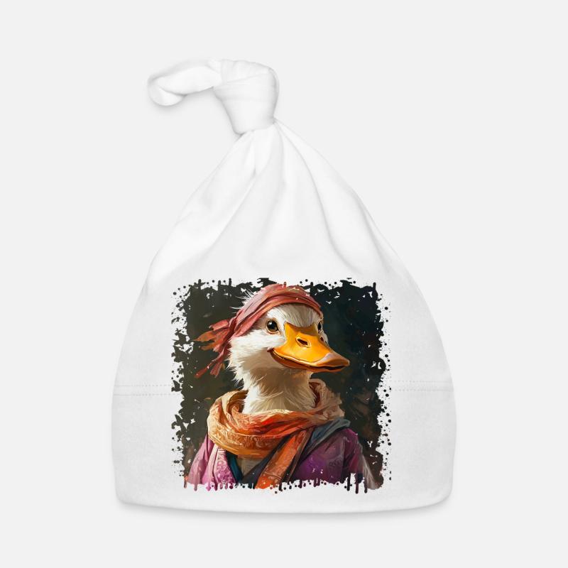 Canard anthropomorphe avec écharpe colorée Bonnet bio Bébé