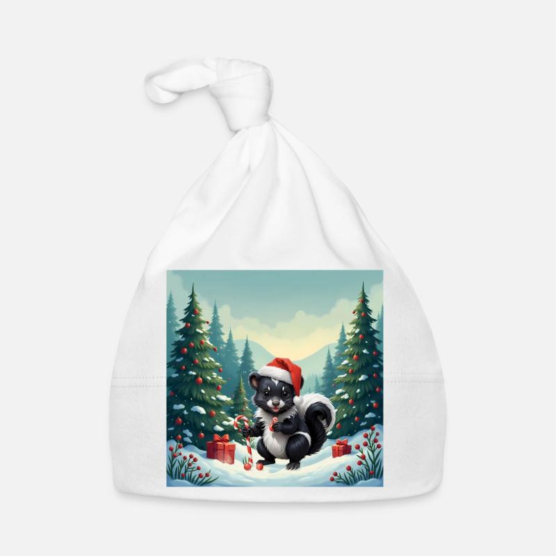 Moufette de Noël dans la forêt enneigée Bonnet bio Bébé