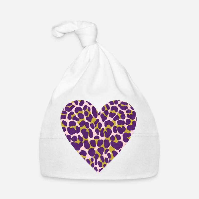 Purple Leopard Heart Pattern Organic Baby Cap