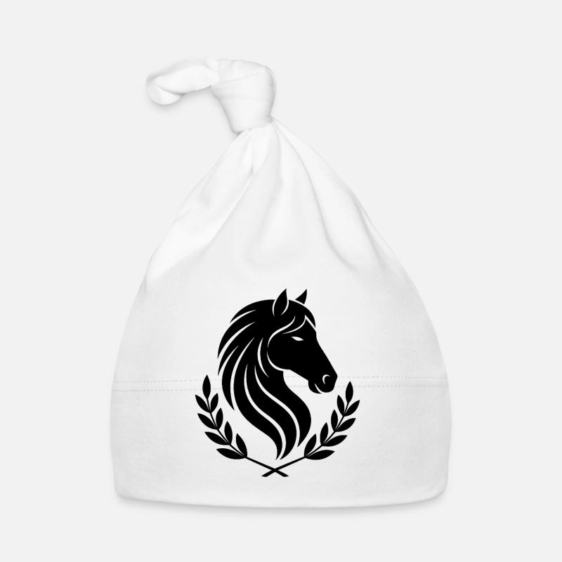 Tête de cheval Couronne de feuille Silhouette - Bonnet bio Bébé - blanc