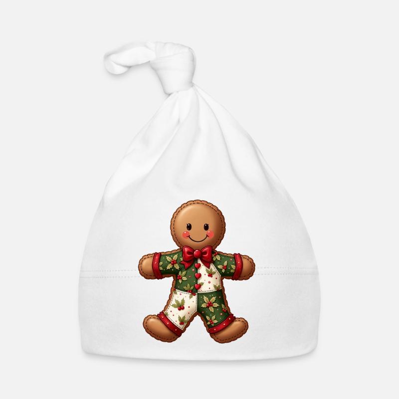 Gingerbread Christmas Motif Patchwork Organic Baby Cap