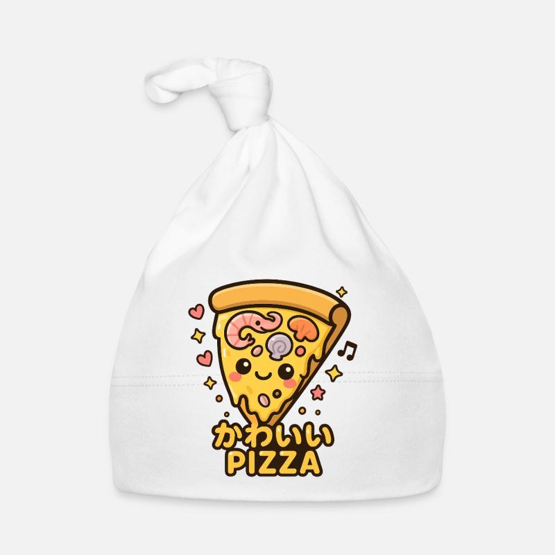 Tranche de pizza kawaii dessin animé - Bonnet bio Bébé - blanc