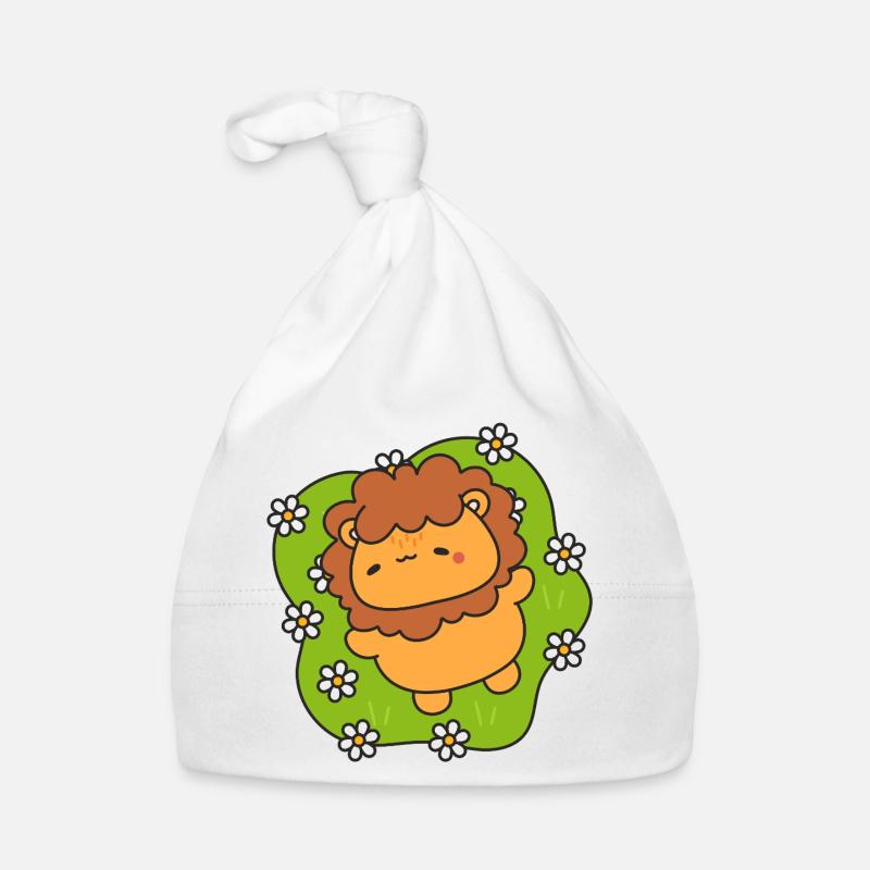 Lionceau joyeux sur gazon fleuri Bonnet bio Bébé