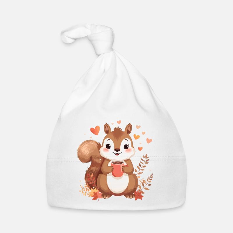Herbstliches Eichhörnchen mit heißem Kakao Baby Bio-Mütze