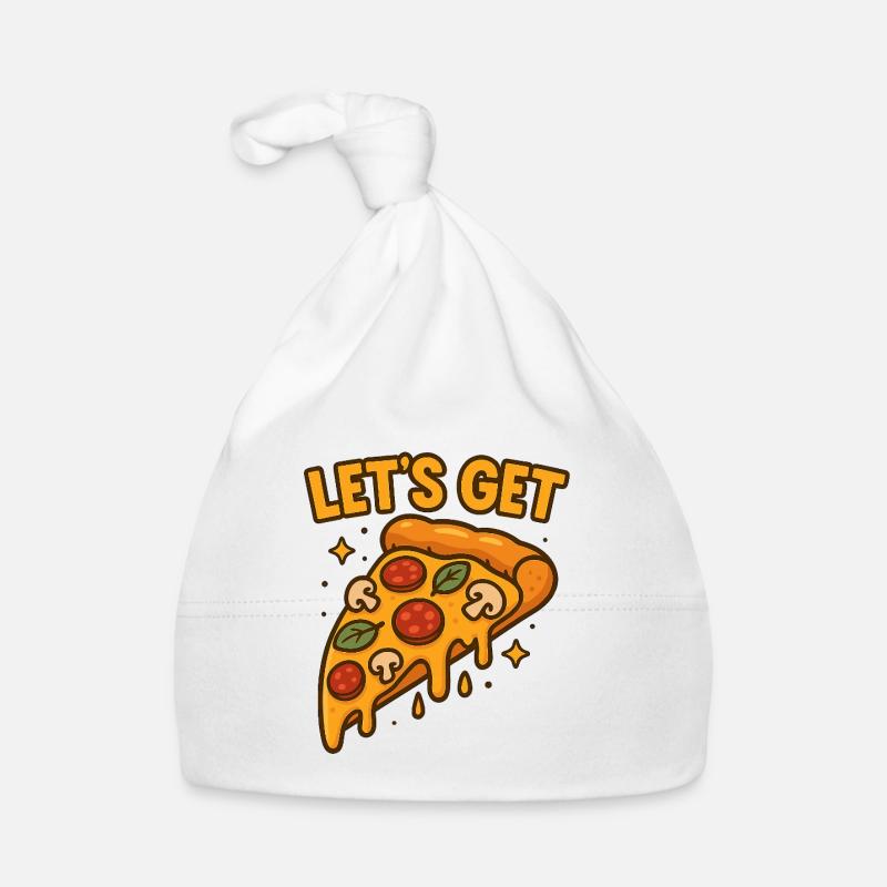 Funny Pizza Slice Let’s Get Design - Baby Bio-Mütze - Weiß