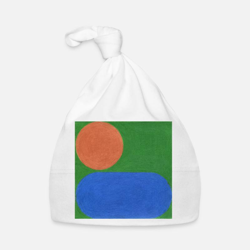 Cercle orange et rectangle bleu - Bonnet bio Bébé - blanc