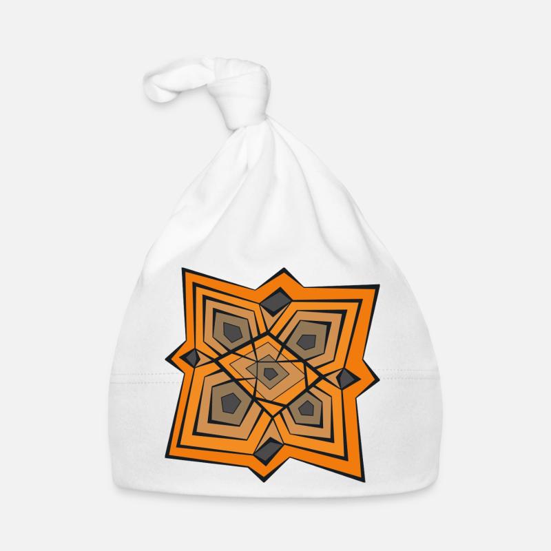 Mandala géométrique en oranges - Bonnet bio Bébé - blanc