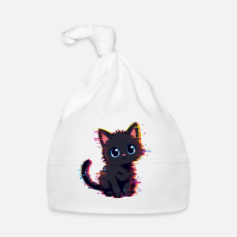 Neon Glitch Noir Chat Mignon Bonnet bio Bébé