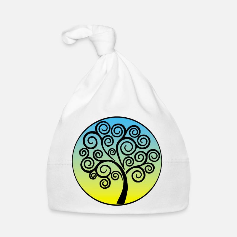 Baum des Lebens, blauer und gelber Hintergrund Baby Bio-Mütze
