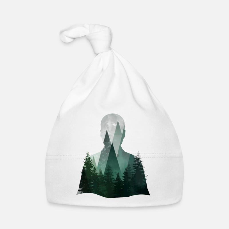 Kunstvolle Silhouette mit Wald und Alpen Baby Bio-Mütze
