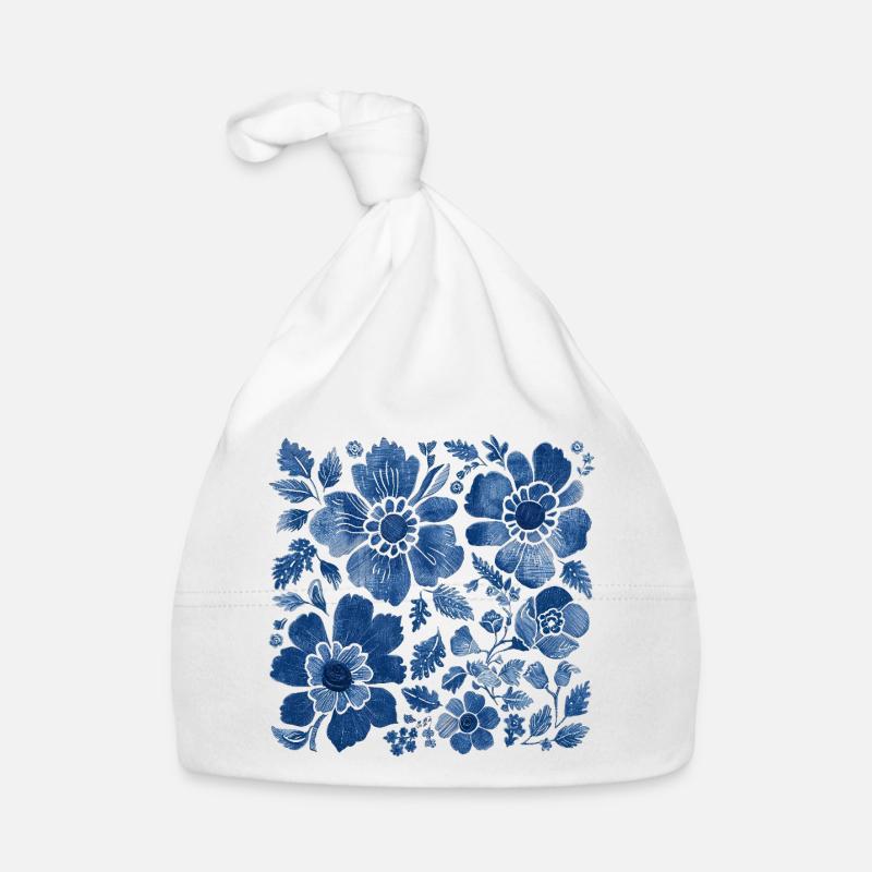 Blumenmuster mit Jeansstruktur – Stylisches Design Baby Bio-Mütze