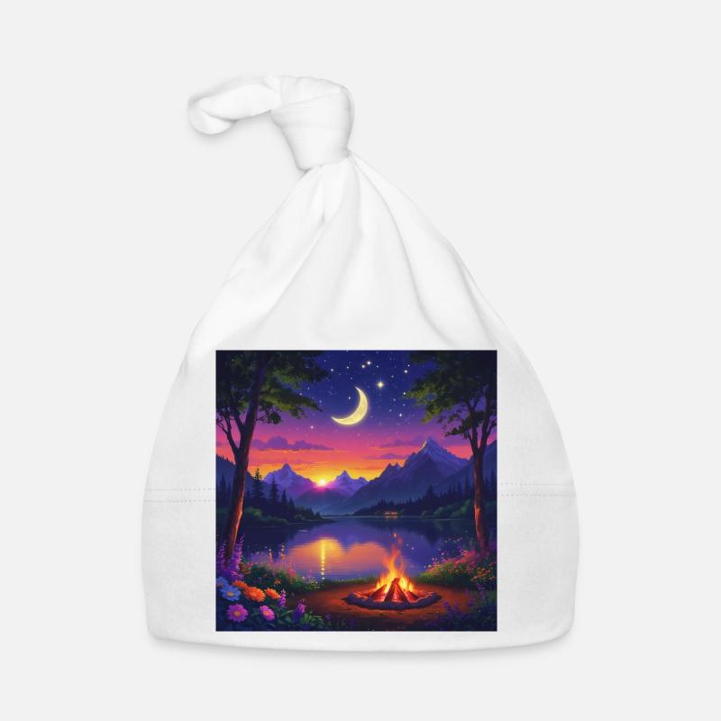 Moonlit Night at Mountain Lake Campfire Organic Baby Cap